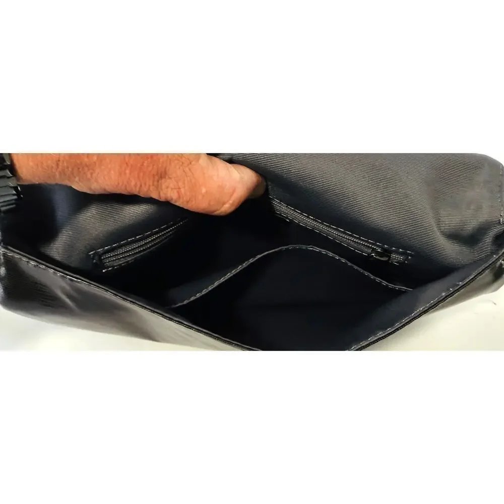 Black Suede Wristlet Clutch‎ Purse Interior Zip Minimalist Evening Bag
